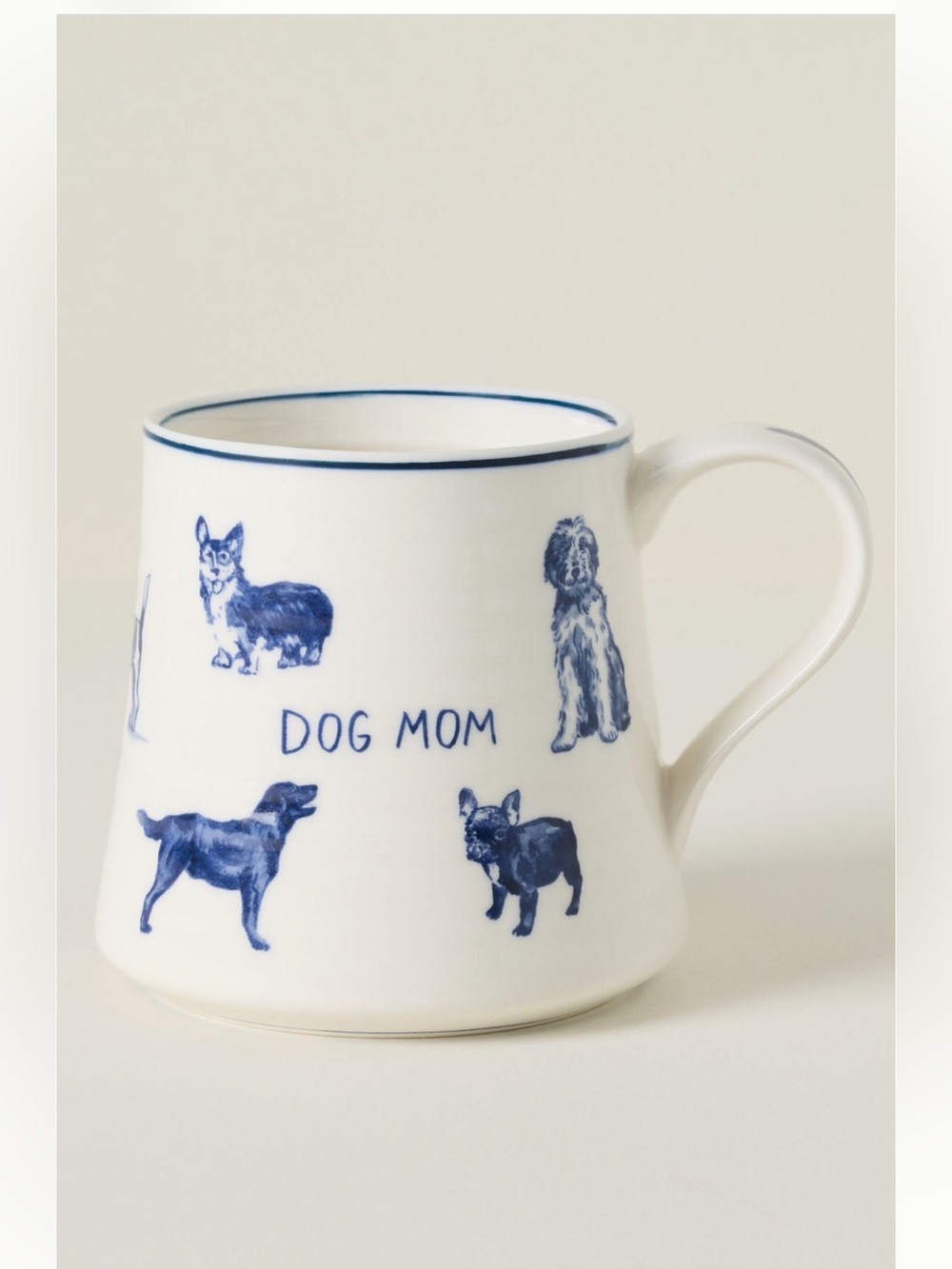 Anthropologie Molly Hatch Artist Dog Mom Blue and White Stoneware Coffee Tea Mug